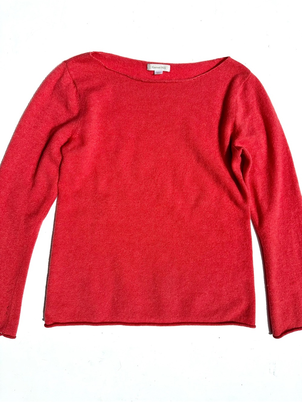 Garnet Hill 100% Cashmere Red Scoop Neck Long Sleeve Sweater, Holes, S